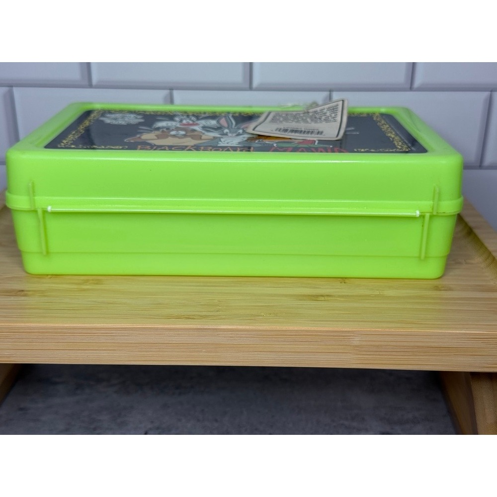 Vintage 1990s Looney Tunes Blackboard Mania Neon Green Lunch Box Pencil Case NWT - Picture 6 of 7